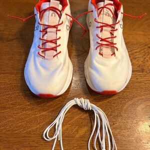On Running Athletic Shoes - White with Red Accents